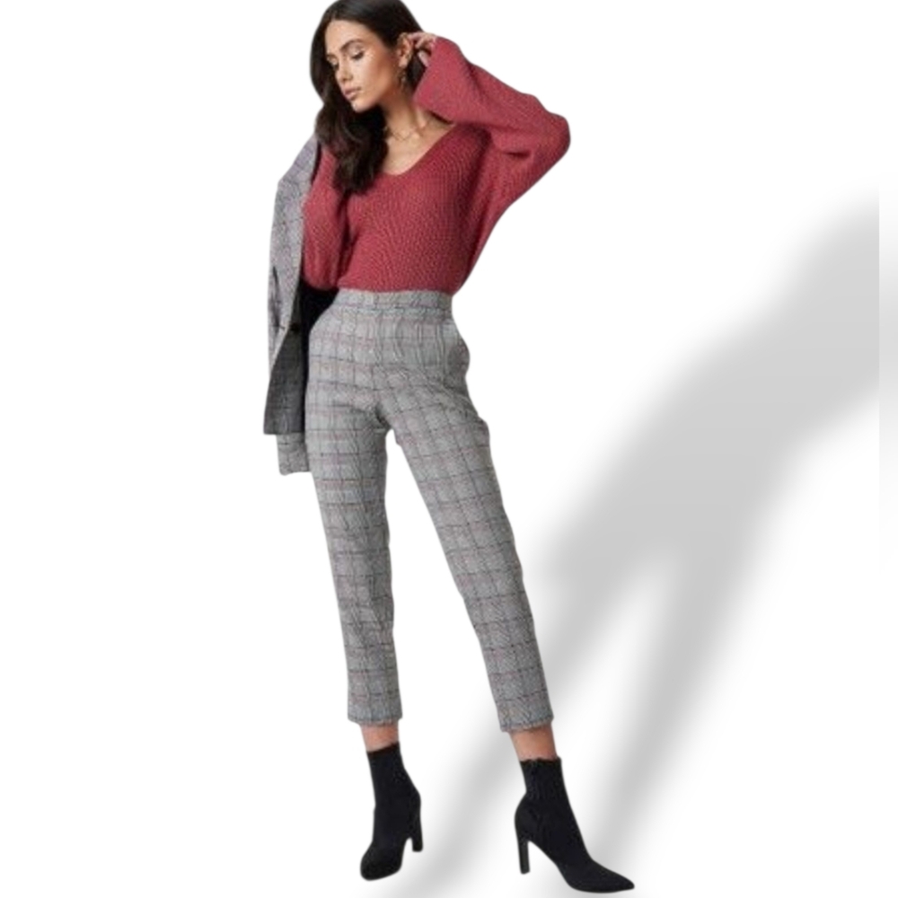 H&M Women's Mid-Rise Multicolored Plaid Ankle Length Pants